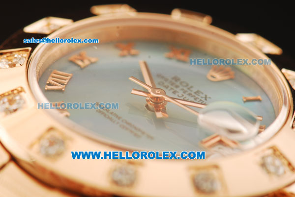 Rolex Datejust Swiss ETA 2836 Automatic Movement Full Rose Gold with Blue MOP Dial and Roman Numerals - Click Image to Close